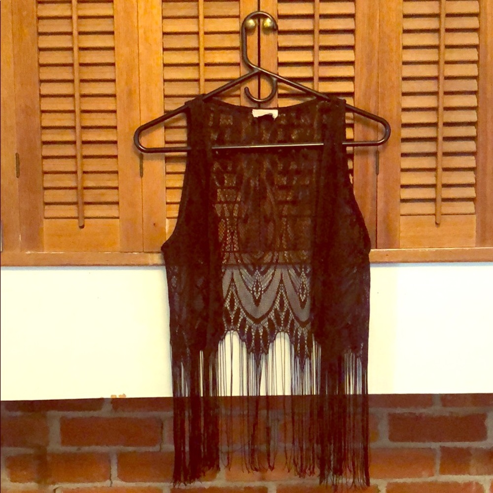 Black lace fringe vest